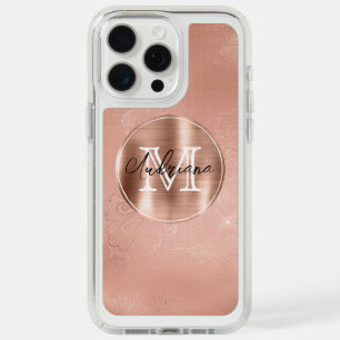 Rose Gold Lace White Monogram Letter iPhone 15 Pro Max Case