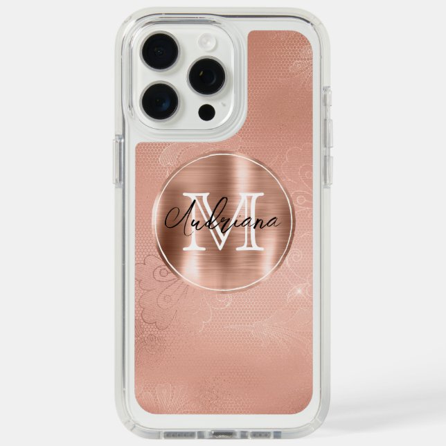 Rose Gold Lace White Monogram Letter Speck iPhone Case (Front (White Titanium))