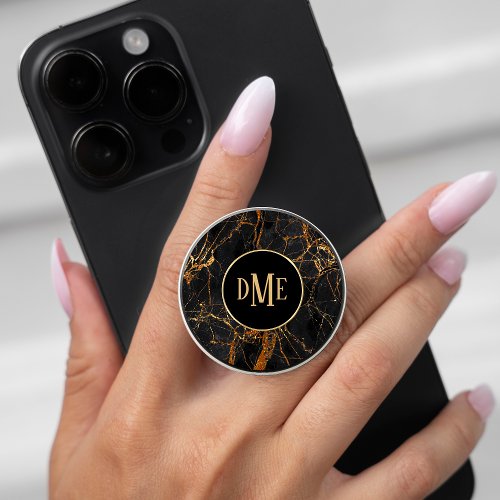 Rose Gold Laced Black Marble Monogram PopSocket