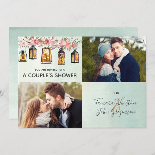 Rose Gold Lantern Floral Watercolor Couples Shower Invitation