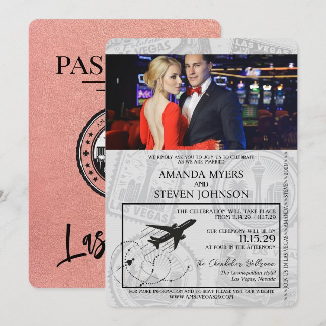 Rose Gold Las Vegas Passport Wedding Invitation (Front/Back)