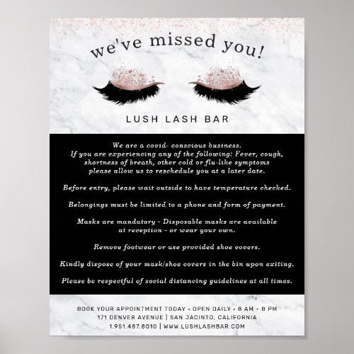 Rose Gold Lash Salon Covid Conscious Safety Poster