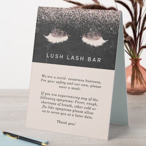 Rose Gold Lash Salon Covid Conscious Safety Table Tent Sign
