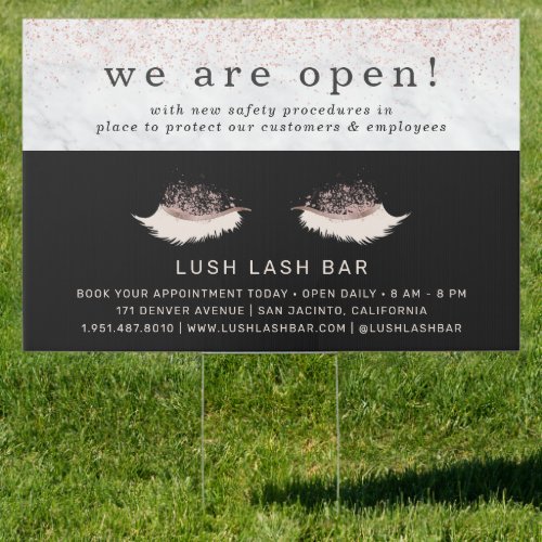 Rose Gold Lash Salon Grand Reopening Covid Safety Sign