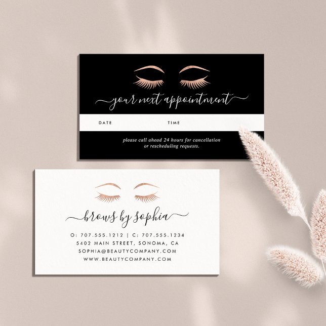 Rose Gold Lashes & Brows Appointment Cards (Creator Uploaded)