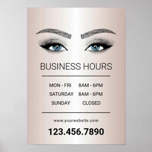 Rose Gold Lashes Brows Beauty Salon Opening Hours Poster