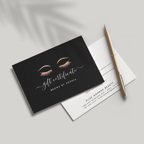 Rose Gold Lashes  Brows  Gift Certificate Card