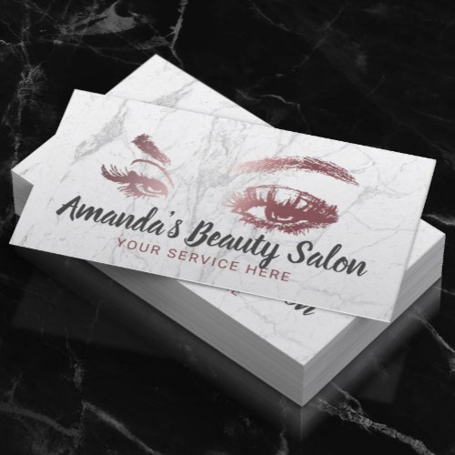 Rose Gold Lashes  Brows Marble Makeup Artist Business Card