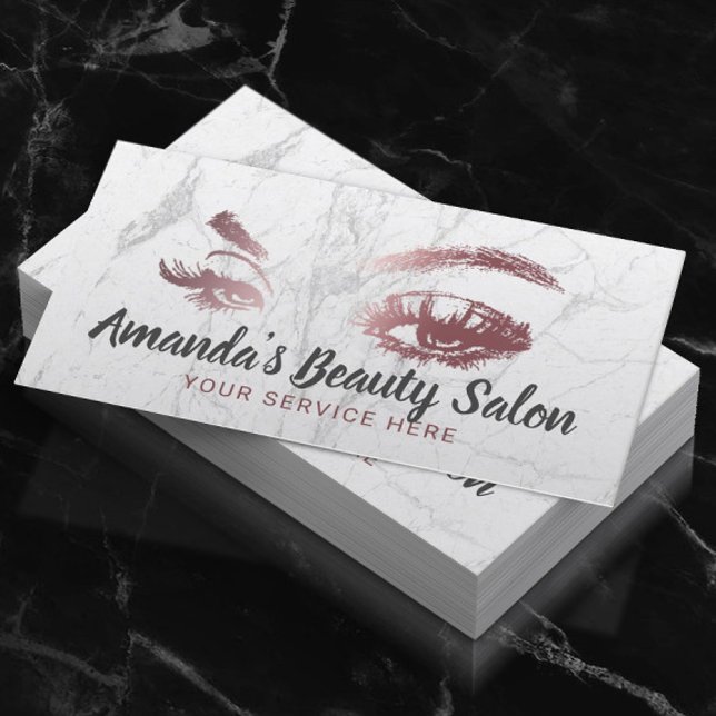 Rose Gold Lashes & Brows Marble Makeup Artist Business Card (Creator Uploaded)