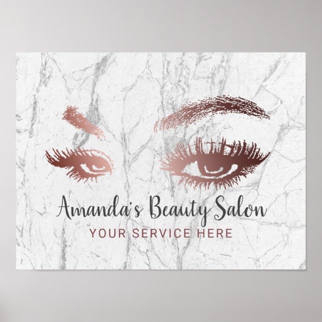 Rose Gold Lashes & Brows Marble Makeup Artist Poster (Front)