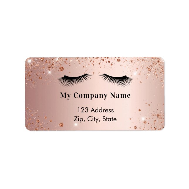 Rose gold lashes business return address label (Front)