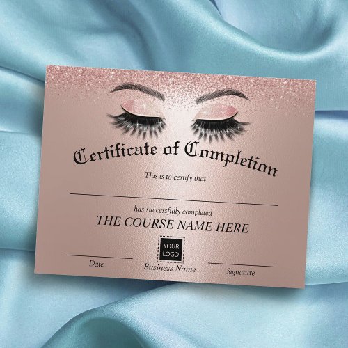 Rose Gold Lashes Certificate of Completion Award
