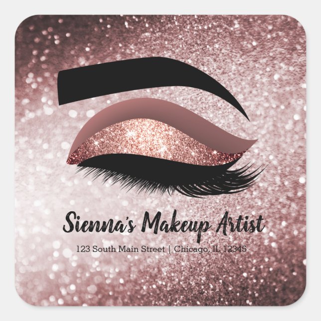 Rose gold Lashes Eye Square Sticker (Front)