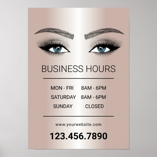 Rose Gold Lashes Makeup Artist Salon Opening Hours Poster (Front)