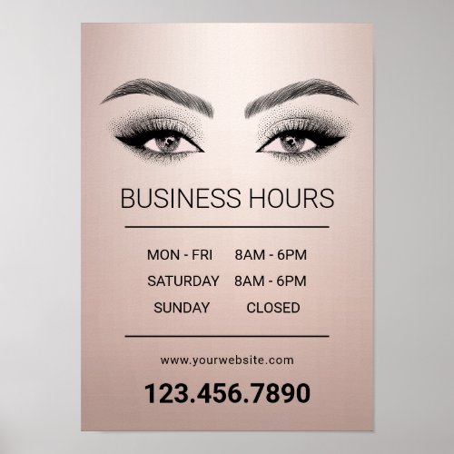 Rose Gold Lashes Makeup Artist Salon Opening Hours Poster