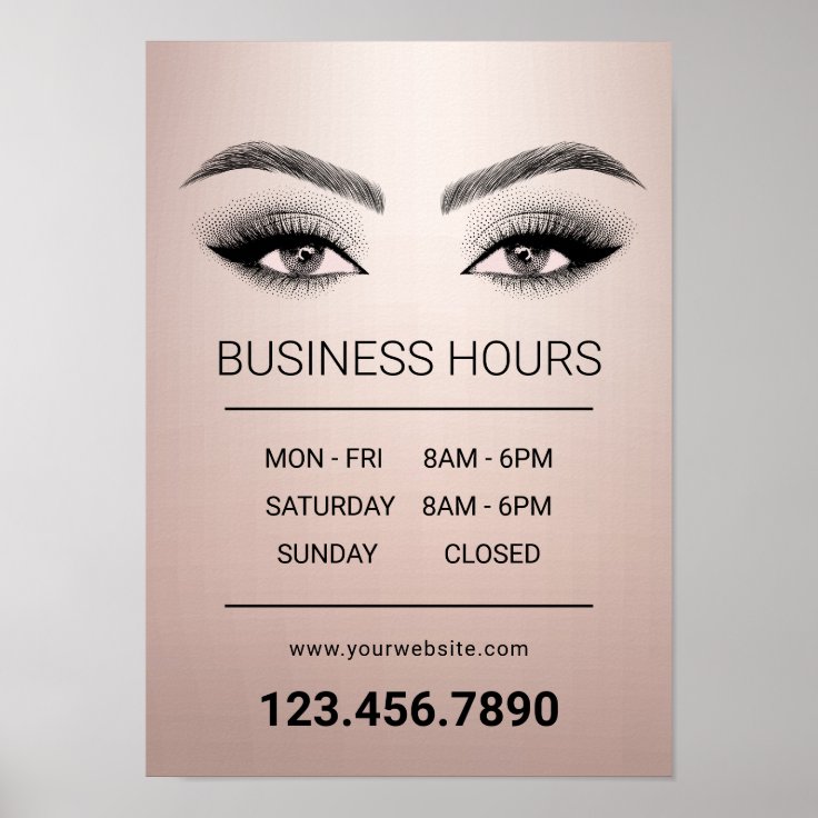 Rose Gold Lashes Makeup Artist Salon Opening Hours Poster Zazzle