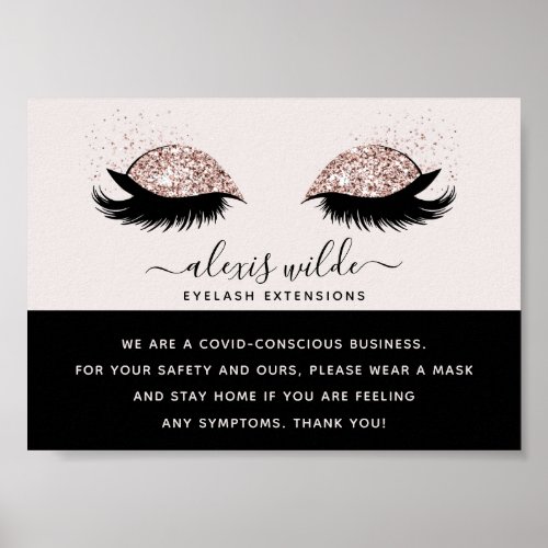 Rose Gold Lashes Salon Covid Conscious Safety Poster
