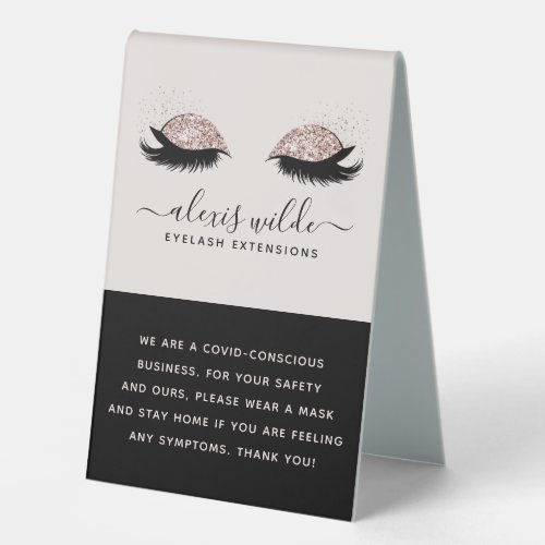 Rose Gold Lashes Salon Covid Conscious Safety Table Tent Sign