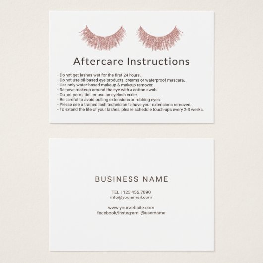 Rose Gold Lashes Salon Minimalist Aftercare (Front & Back)