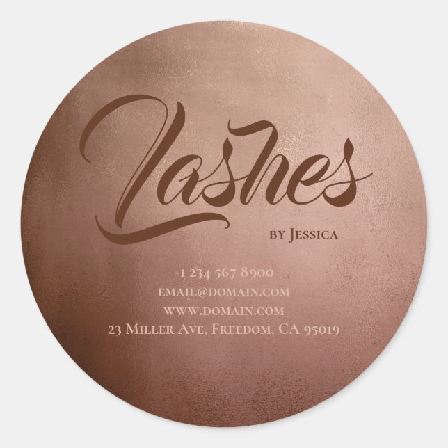 Rose Gold Lashes Studio Beauty Shop Luxury Elegant Classic Round Sticker (Front)