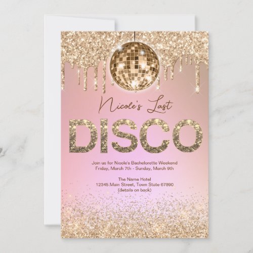 Rose Gold Last Disco Bachelorette Weekend Invitation