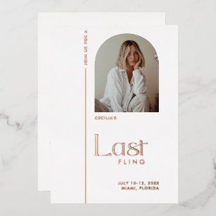 Rose Gold "Last Fling" Bachelorette Photo Foil Invitation