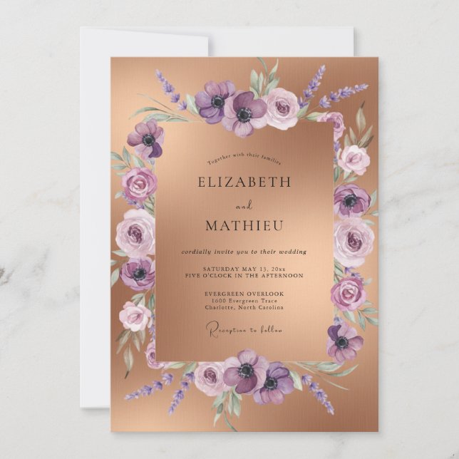 Rose Gold Lavender Bloom Wedding Invitation (Front)