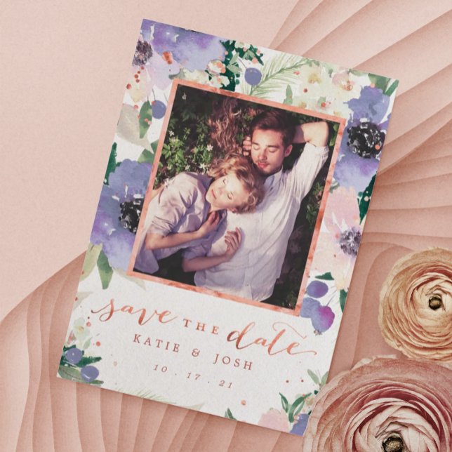 Rose Gold & Lavender Boho Photo Save the Date Invitation (Creator Uploaded)