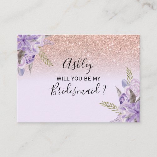 Rose gold lavender floral watercolor bridesmaid enclosure card