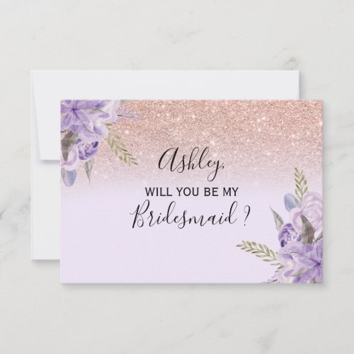 Rose gold lavender floral watercolor bridesmaid invitation