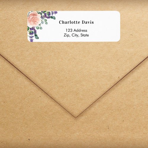 Rose gold lavender florals return address  label