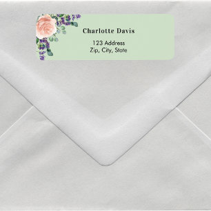 Rose gold lavender green florals return address label