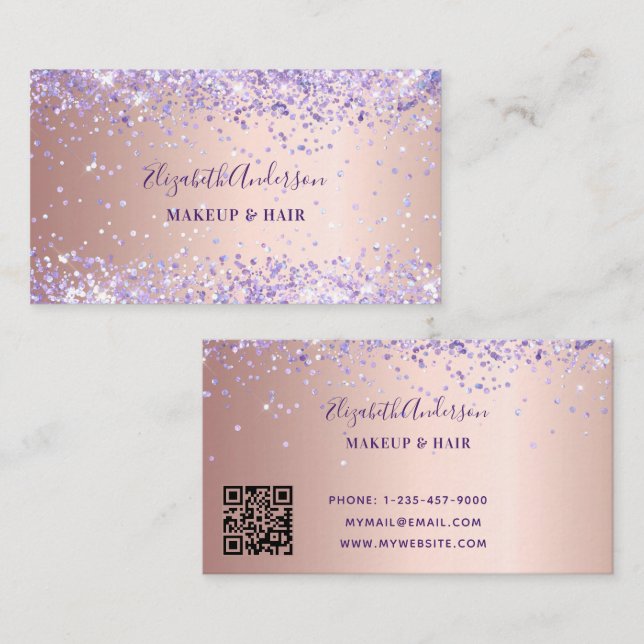 Rose gold lavender qr code business card (Front/Back)