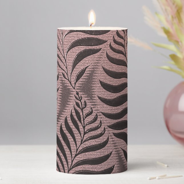 Rose Gold Leaf Pillar Candle (In Situ)