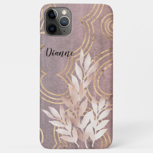 Rose Gold Leaf Spray on Golden Clouds Customize It iPhone 11 Pro Max Case