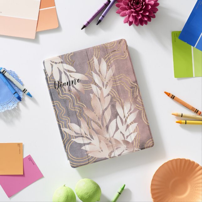 Rose Gold Leaf Spray on Golden Waves Customize It iPad Smart Cover (In Situ)
