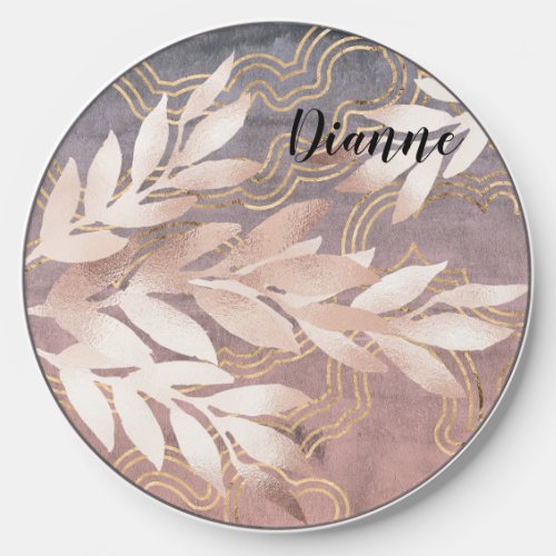 Rose Gold Leaf Spray on Golden Waves Customize It Wireless Charger