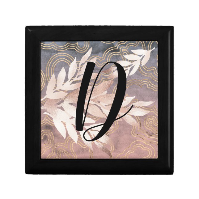 Rose Gold Leaf Sprays Box Blue & Pink Customize It (Front)