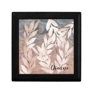 Rose Gold Leaf Sprays on Abstract Bkgd Add A Name Gift Box