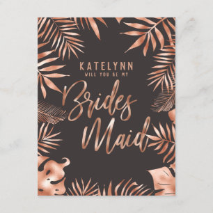 Rose Gold Leaf Tropical Will You Be My Bridesmaid Invitation