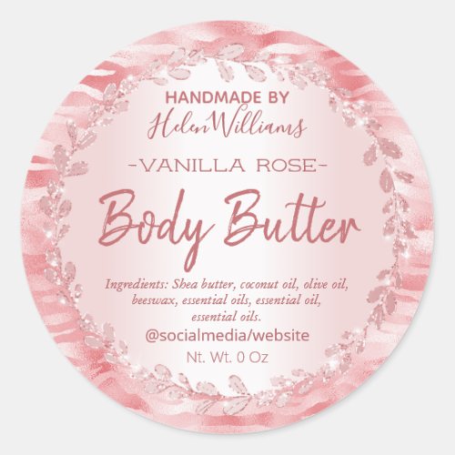 Rose Gold Leaf Zebra Print Body Butter Labels