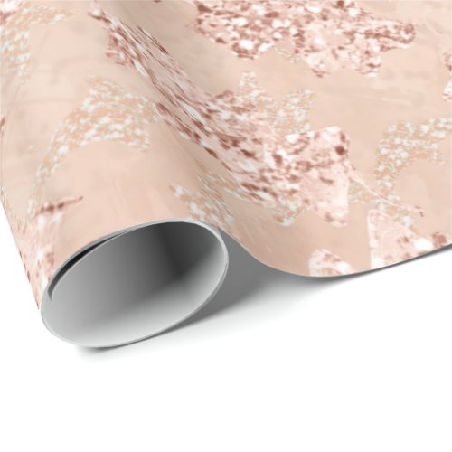 Rose Gold Leafs Copper Glitter Bride Birthday Wrapping Paper