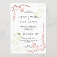 Rose Gold Leaves Border Wedding Invitation
