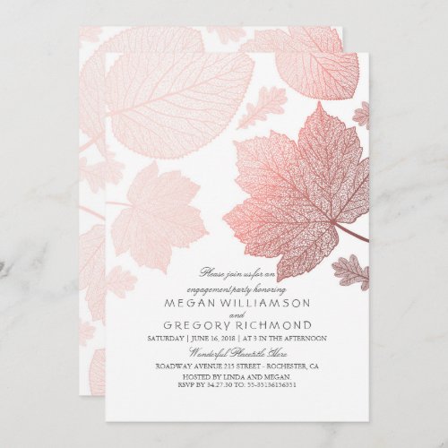 Rose Gold Leaves Elegant Fall Engagement Party Invitation