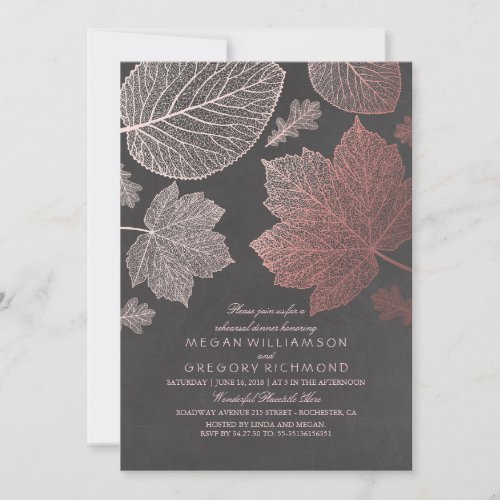 Rose Gold Leaves Elegant Fall Rehearsal Dinner Invitation