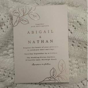 Rose Gold Leaves Elegant Wedding Foil Invitation