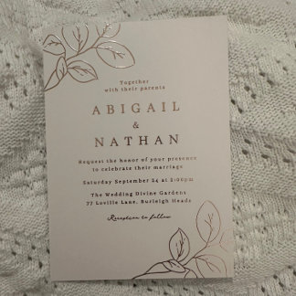 Rose Gold Leaves Elegant Wedding Foil Invitation