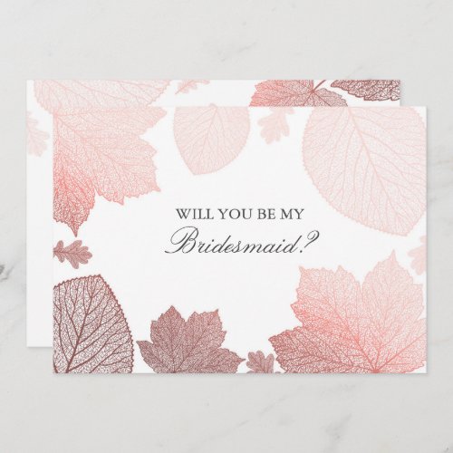 Rose Gold Leaves Fall Wedding Bridesmaid Proposal Invitation