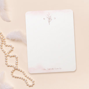 Rose gold leaves monogram personalized Stationery  Note Card