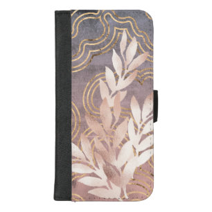 Rose Gold Leaves on Pink/Blue/Gold Waves Backgrnd iPhone 8/7 Plus Wallet Case